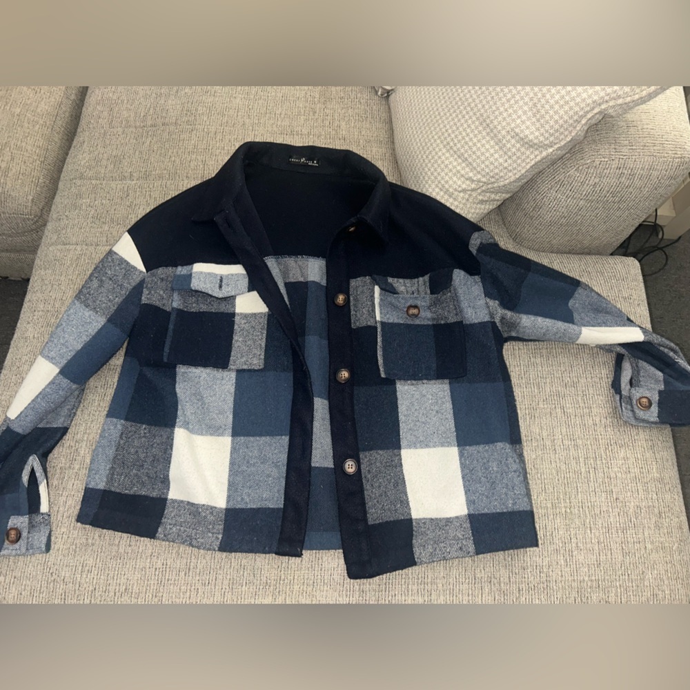 Buffalo Check Wool-Blend Peacoat in Navy and White